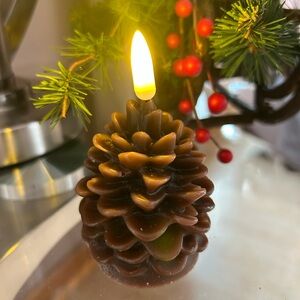 8 pinecone candles with battery lighting